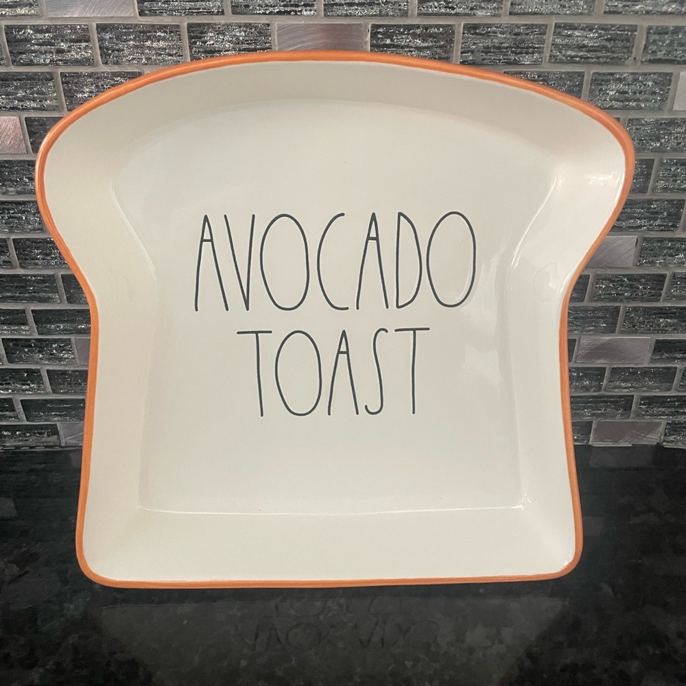 Rae Dunn Artisan Collection Toast-Shaped Plate with Orange Edge
